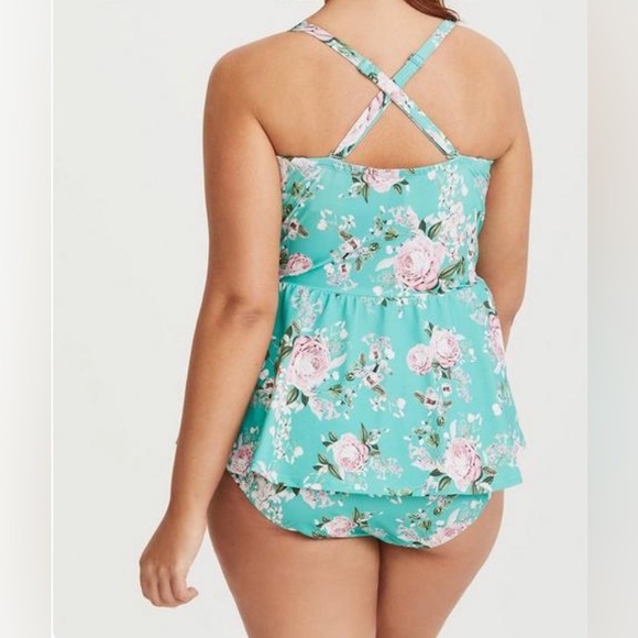 Torrid Push-up Molded Cup Peplum Swimsuit 6 Floral Multi way Retro Pinup - Picture 4 of 11